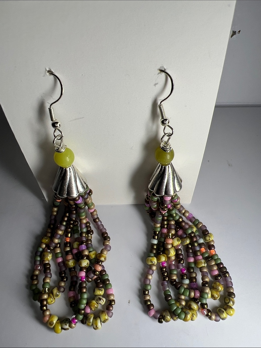 Handmade Multicolor Seed Bead Tassel
Boho Green Accents; 4 inch